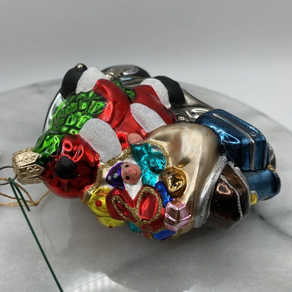 Kurt Adler Santa on Motorcycle Glass Christmas Ornament Blue Silver Red